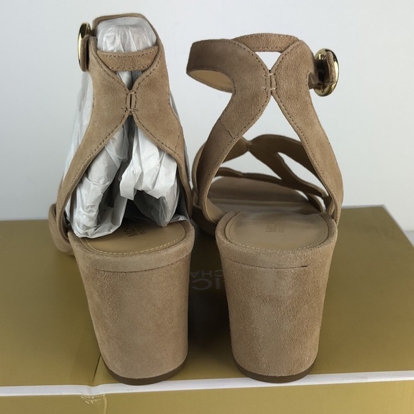 NEW Michael Kors Annalee Mid Suede Ankle Strap Peep Toe Sandals Heels 10 - Picture 6 of 10